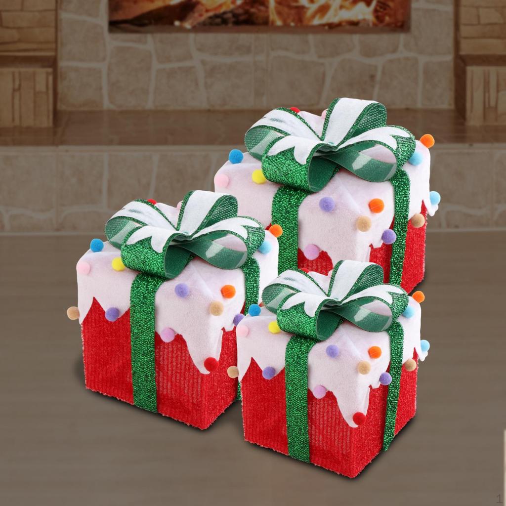 3Pcs Weihnachten Beleuchtete Geschenk Boxen Dekorationen Outdoor Dekoration Led Leuchtet