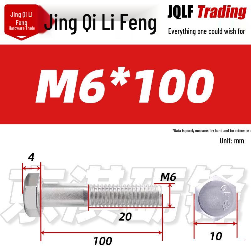201 Stainless Steel Hex Head Bolt, Half Thread, M6-M30 Threaded Rod