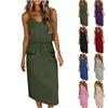 Robe débardeur décontractée pour femme, col en V, sans manches, coupe ample, taille froncée et grandes poches avant, pour un usage quotidien