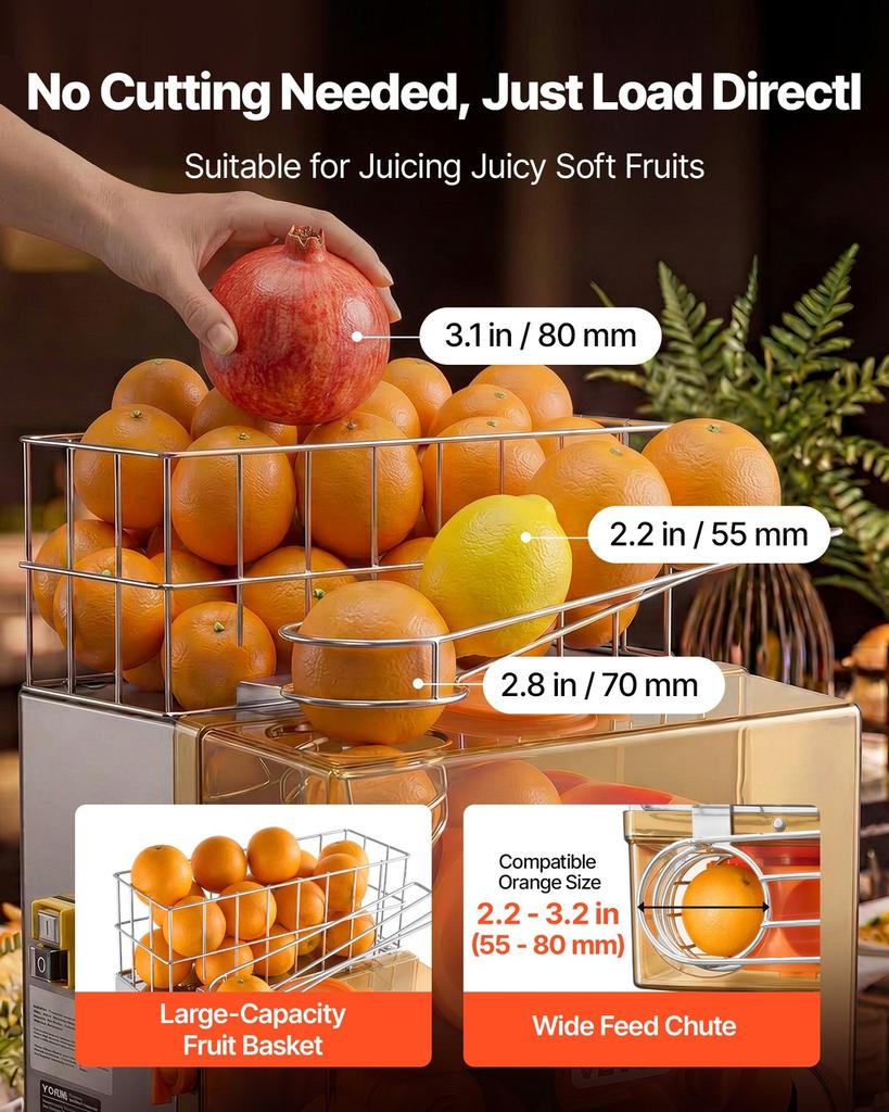 Commercial Orange Juicer Machine, 120W Electric Orange Juice Press, Stainless Steel Orange Squeezer for 20 per Minute, Lemon Citrus Pomegranates