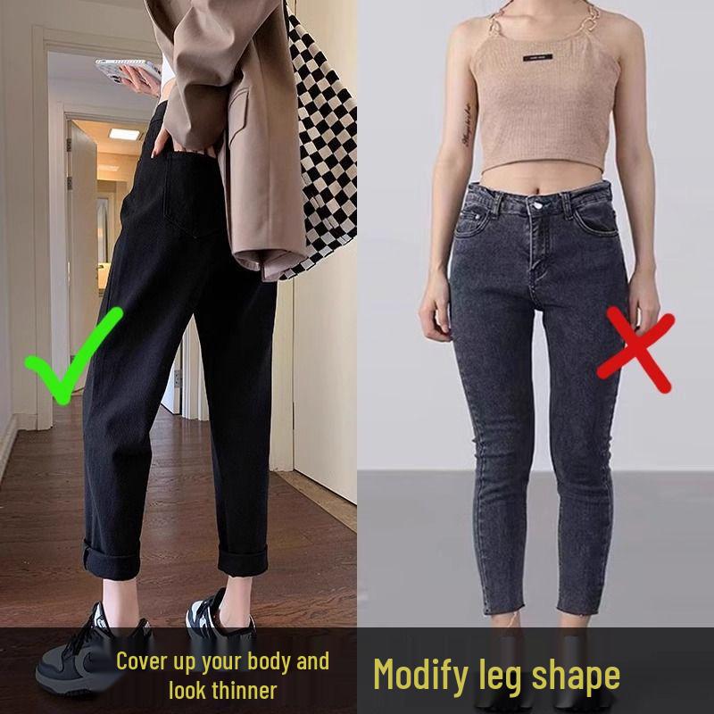 Women s High-Waist Black Carrot Harem Jeans - Spring 2025 Style, Slimming and Tummy Control 30