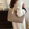 Casual Houndstooth Print Tote Bag, Large Capacity Shoulder Purse with Brown Leather Straps, Versatile for Everyday Work Outings