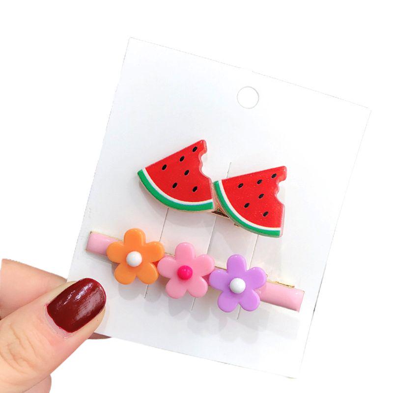 2Pcs Cartoon Fruit Flower Hair Clips Oil Drip Shiny Candy Color Duckbill Hairpin