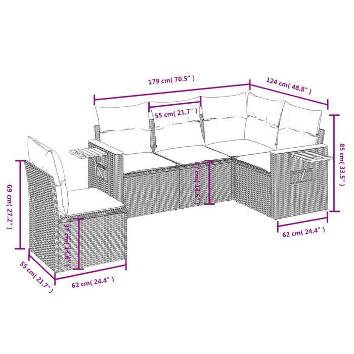 VidaXL Salon de Jardin avec Coussins 5 pcs, Canapés de Terrasse, Ensemble de Meubles de Patio, Mobilier d'Extérieur, Beige 3259216