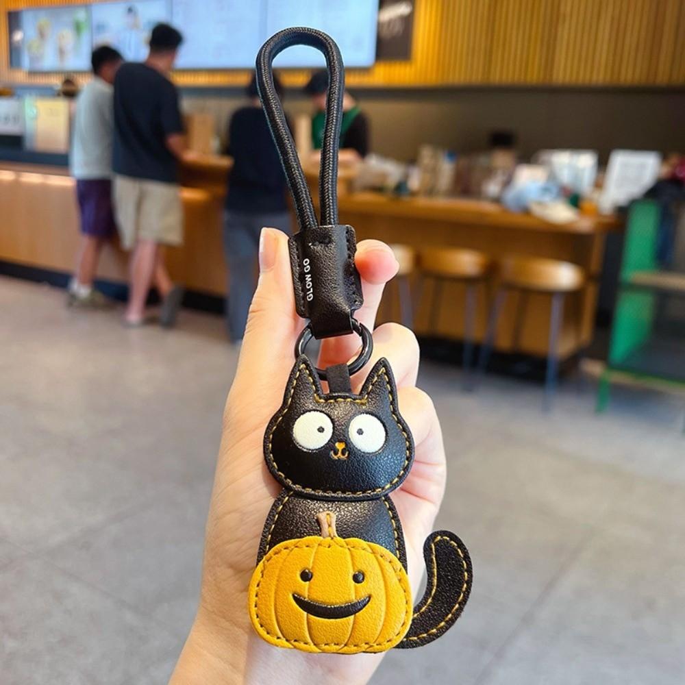 Bag Charm Halloween Pumpkin Keychain Cartoon Black Cat Key Ring Ghost Keychain Pendant  for Women