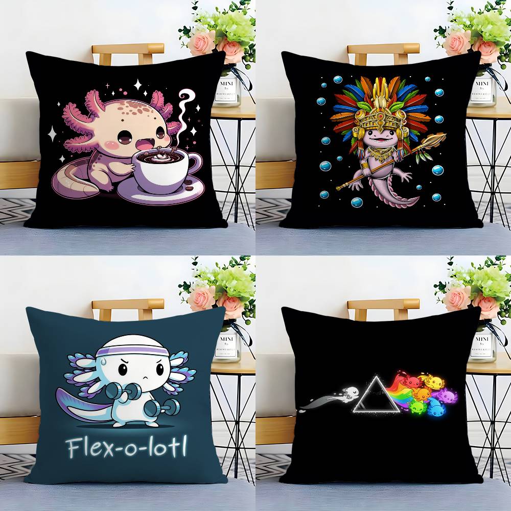 Cute Axolotl Classic Pillow Case Sofa Living Room Bedroom Doublesided Printing Square Cushion Nap Time Pillow Case