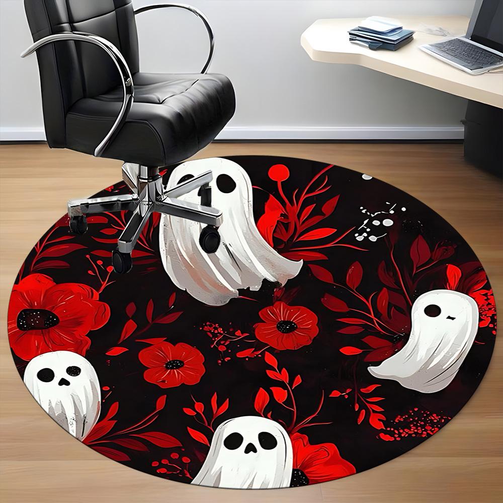 1pc Ghost Floral Pattern Chair Carpet for Office, Round Non Slip Durable Large Size Office Carpet, Suitable for Office