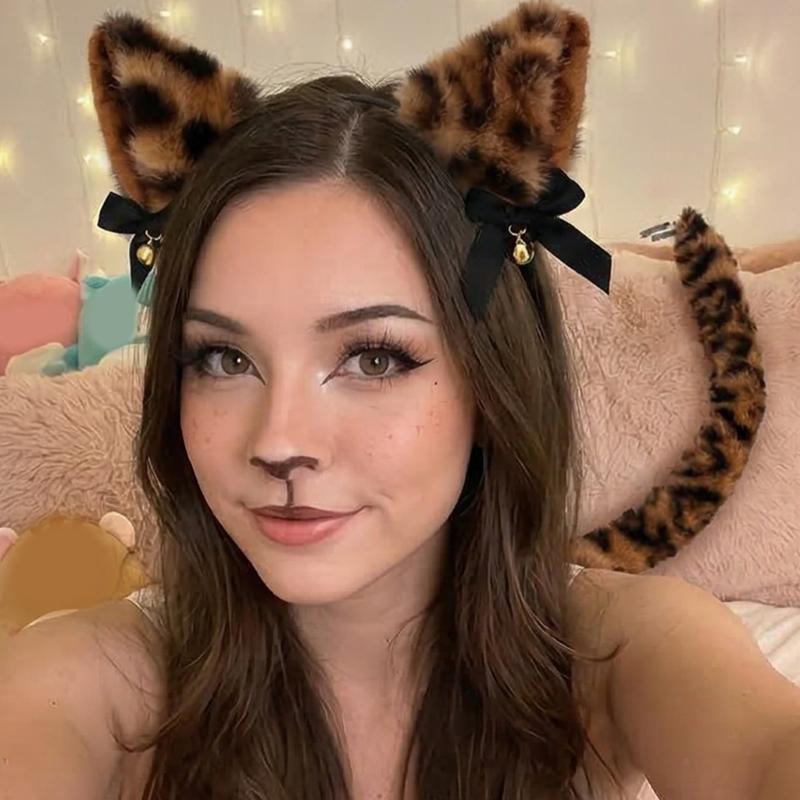 Fuchs-Ohren-Haarreif mit Schwanz Fuchs Katzenohren und Schwanz Set Halloween Cosplay Party Katzen Kostüm Zubehör für Kind Erwachsenen