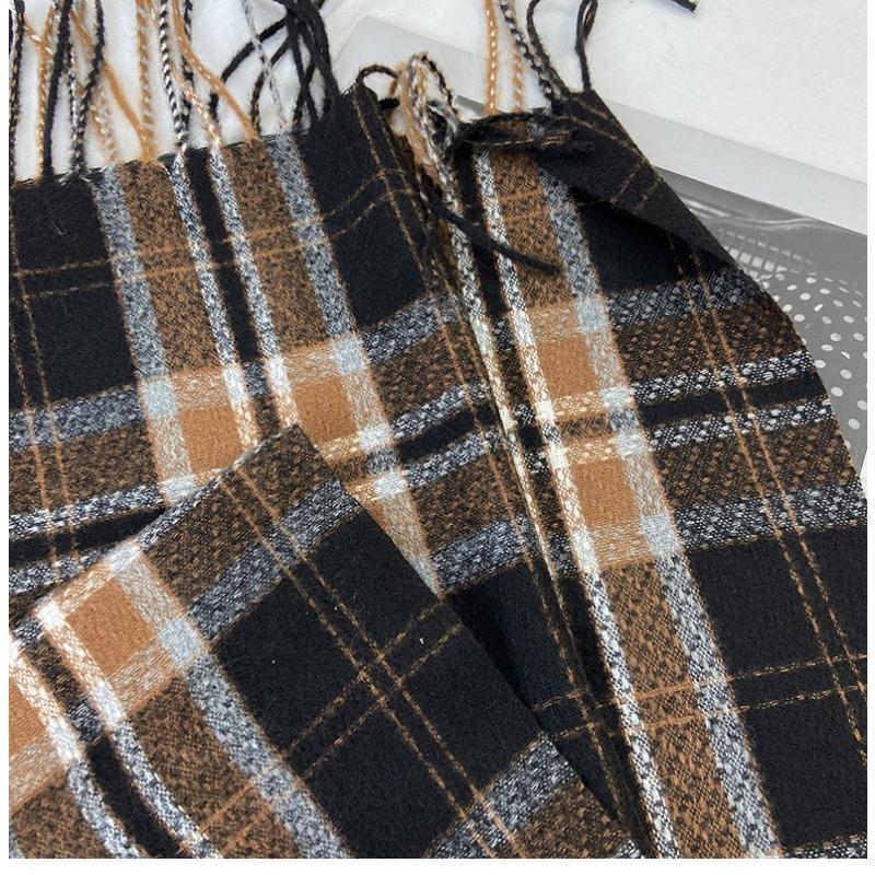 Retro Style Plaid Scarf Women's Winter Fashion Thickened Warm Scarf Student Scarf Shawl