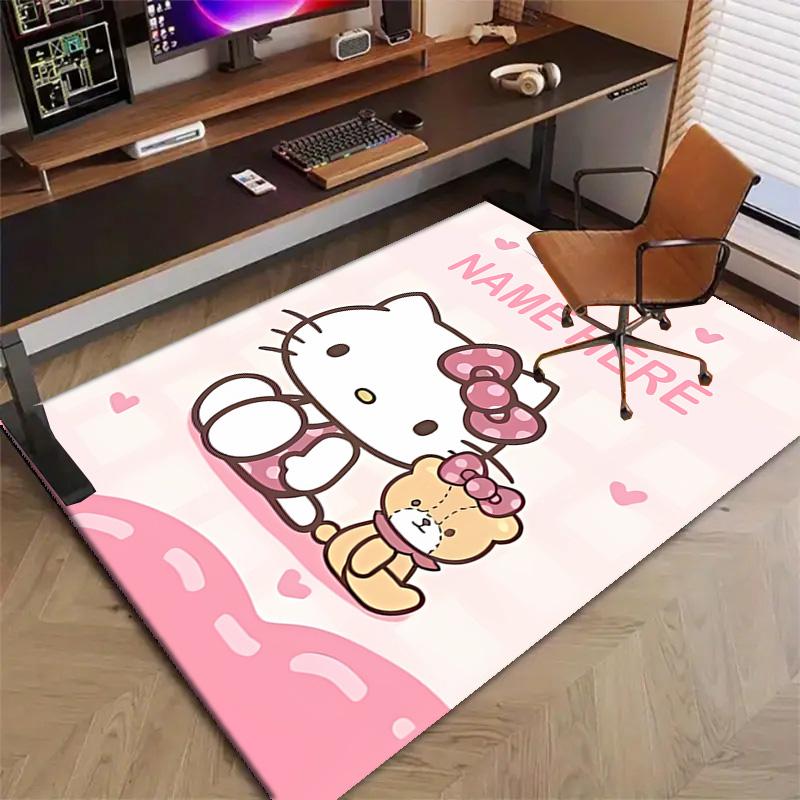 Custom HelloKitty Mat Personalized Name, Polyester Washable Indoor Entryway Rug, Gift for Christmas, Easter, Thanksgiving Day