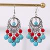 Turquoise Ethnic Simulation Beaded Earrings With Silver Filigree For Wear Daily