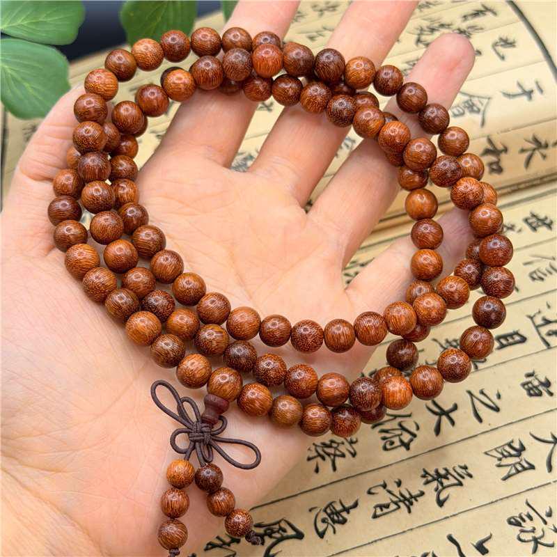 Buddhist Prayer Bracelet - 108 Beads, Multi-strand Sandalwood, Black Rosewood, Wenwan Style