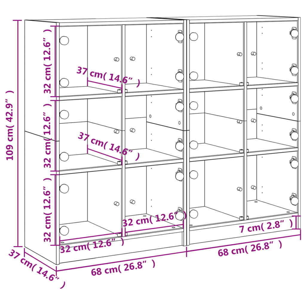Bookshelf with Doors Grey Sonoma 136 X 37 X 109 Cm Engineered Wood