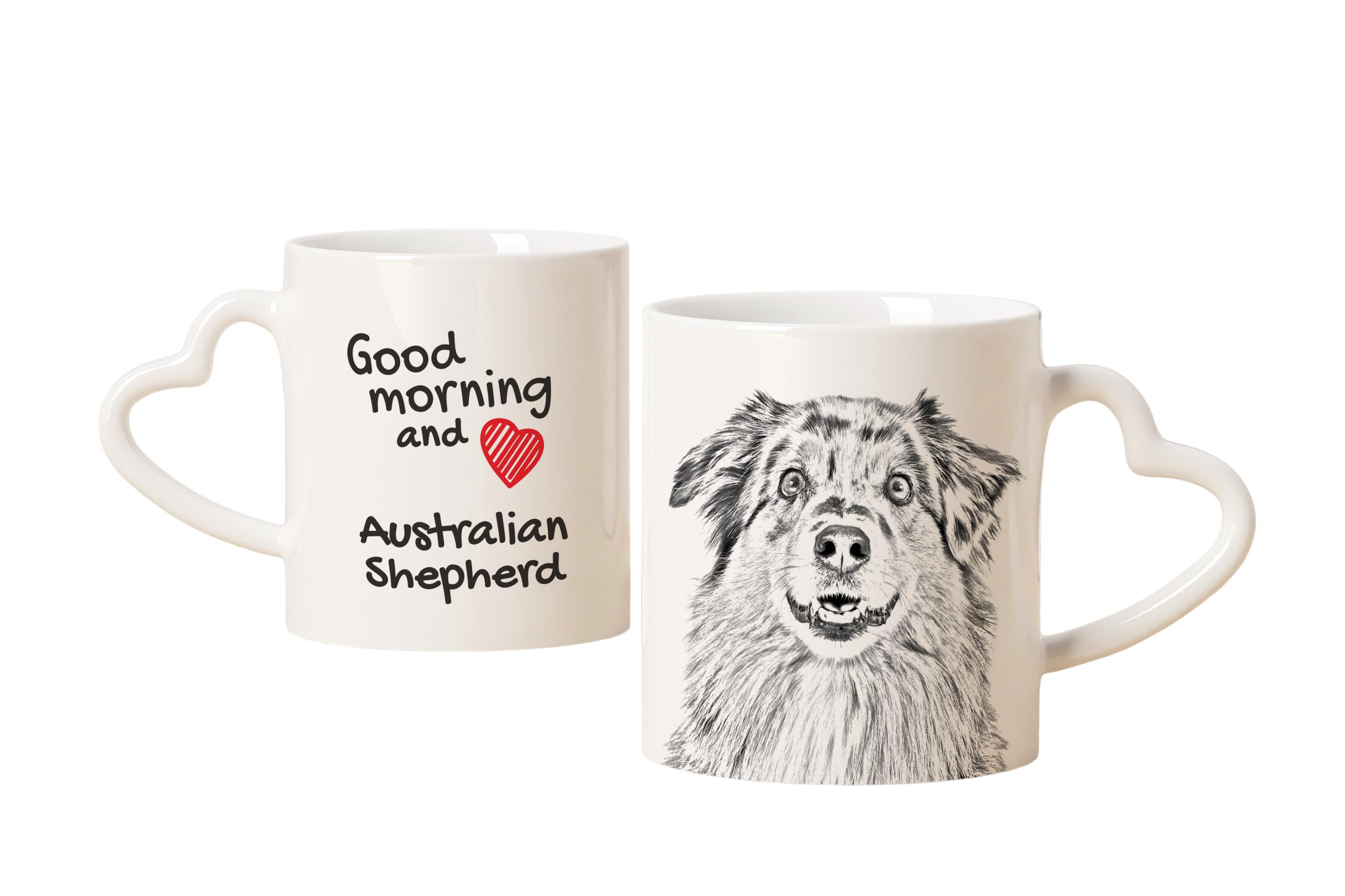 

Australian Shepherd - cup with a dog, adorable cup with a heart-shaped handle, universal gift from the Art-Dog brand білий