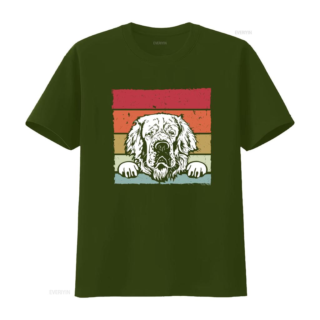 Dog Retro Clumber Spaniel Print T Shirt for Fashion Casual vintage Washed Soft Top For Everyday Wear Stretched Unisex fashion