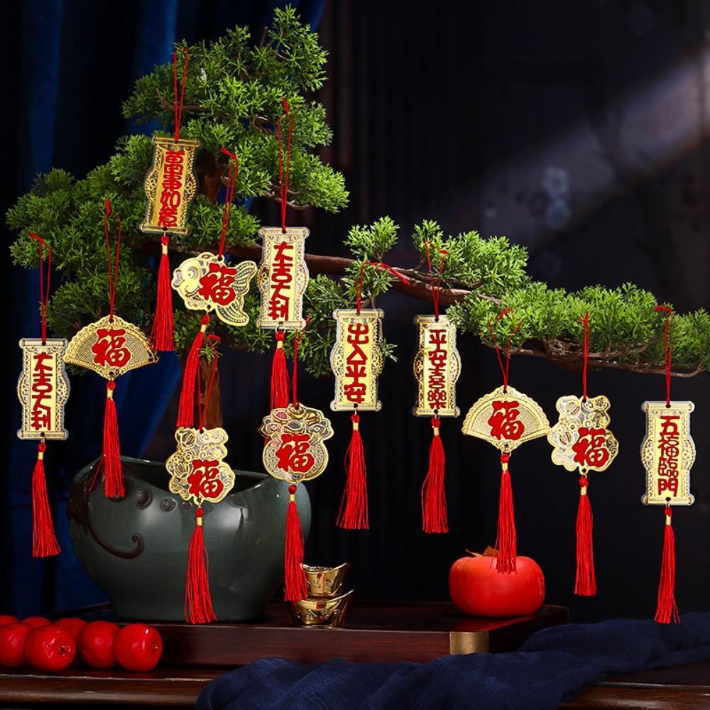 5/6pcs Traditional Spring Festival Bonsai Pendant Gold Potted Plants Hanging Ornaments Garden