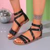 New Summer Women's Rome Sandals Round Toe Flat with Back Zipper Flat Casual Shoes for Daily Plus Size Outdoor Sandals