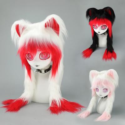 Furui Comic Show Cos Clothing Head Cover Kig Animal Clothing Animal Head Finished Product Lolita Cat Ear Cos Plush Braided Animal Head
