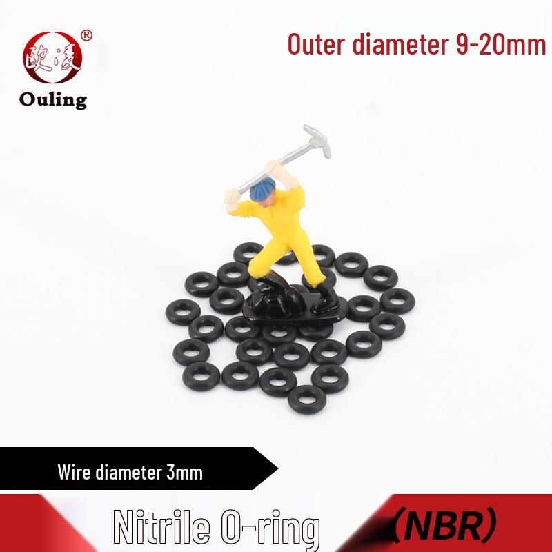 Nitrile O-ring, Outer Dia. 9-20mm, Wire Dia. 3mm OD 10*3mm (50 pcs) Black Nitrile O-Ring
