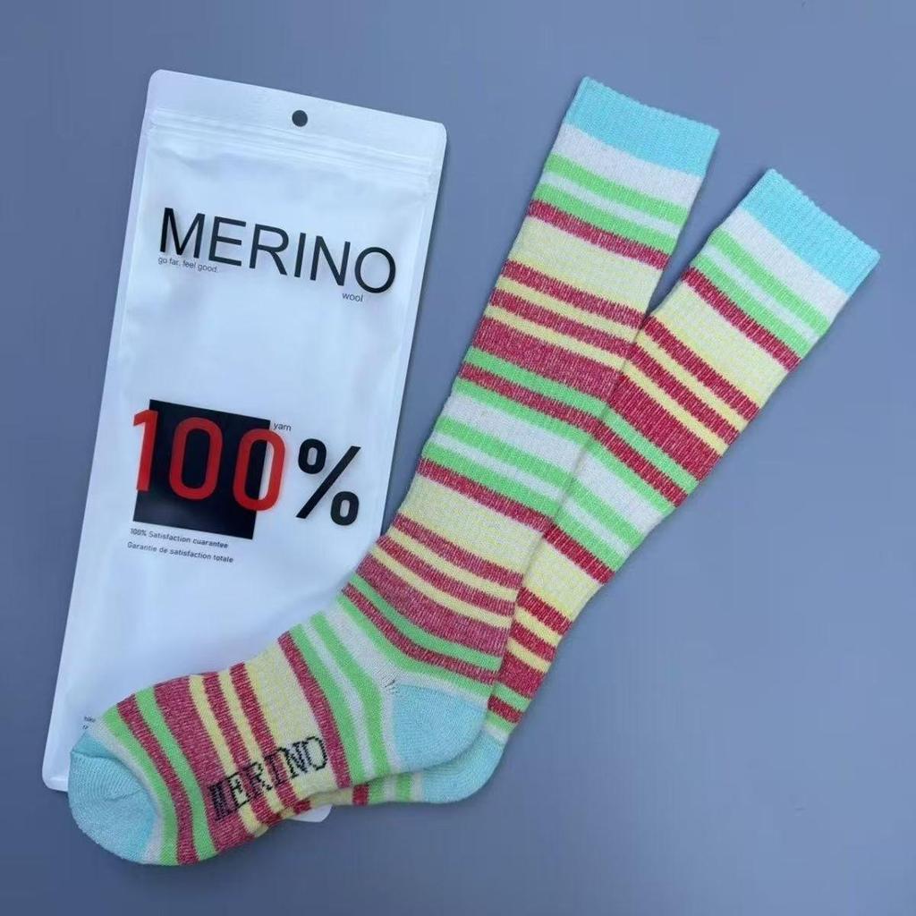 Colorful Striped 100% Merino Wool Knee-High Socks for Men & Women - Warm Autumn/Winter Wear