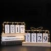 Flipkalender med lys til skrivebord Træ Evig Kalender til Skrivebord Med Måned Dato Visning Skrivebordskalender til Hjemmekontor Indretning