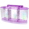 Three Areas Small Aquarium, Transparent Fish Tank, Desktop with Water Change Valve with LED Light for Betta Small Fishes(Purple)
