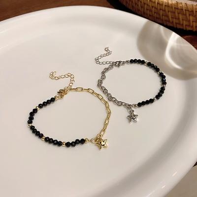 Black Beaded Splicing Pentagram Bracelet Female Niche Student Bracelet