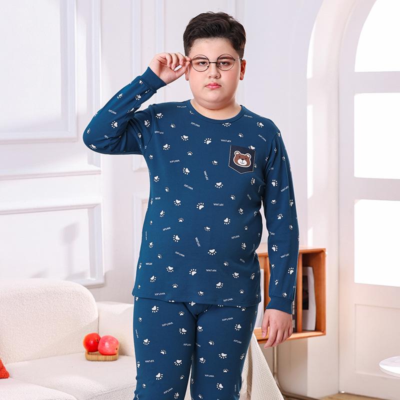 Fat Child Pure Cotton Pajama Set: Boys & Girls Warm Underwear, Plus-Size Base Layer, Autumn/Winter Sweater and Pants