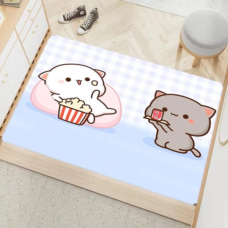 Cute peach mochi print entrance door mat non-slip absorbent bathroom cartoon rug home bedroom kawaii room decoration
