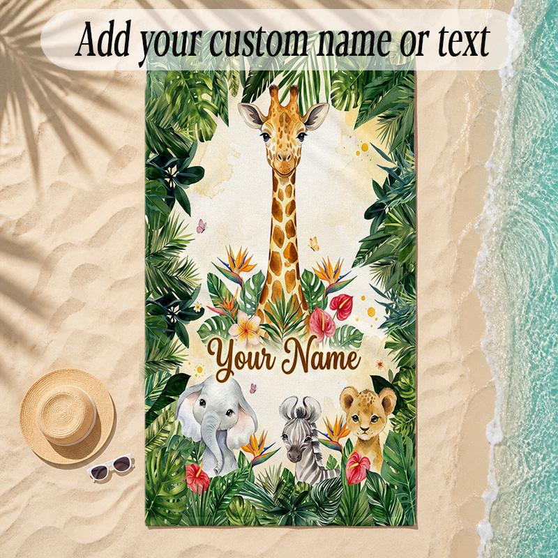 Animals Theme Soft Beach Towel Personalized Custom Name Text Towel Portable for Beach Pool Travel