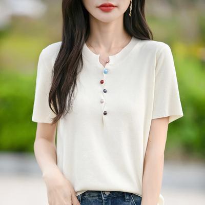 Summer Women's New Short-sleeved Knitted SweaterT-shirt and Round-neck Vest