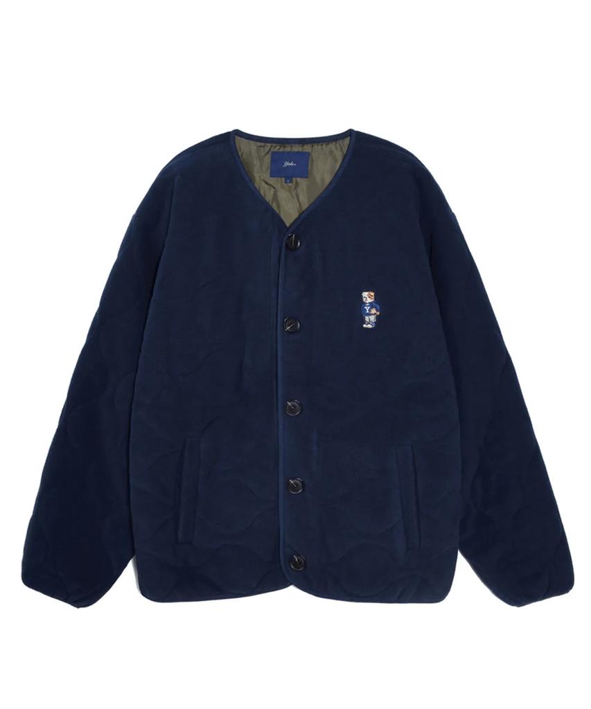 Yale Embroidery Dan Collarless Quilted Fleece Jacket_Navy
