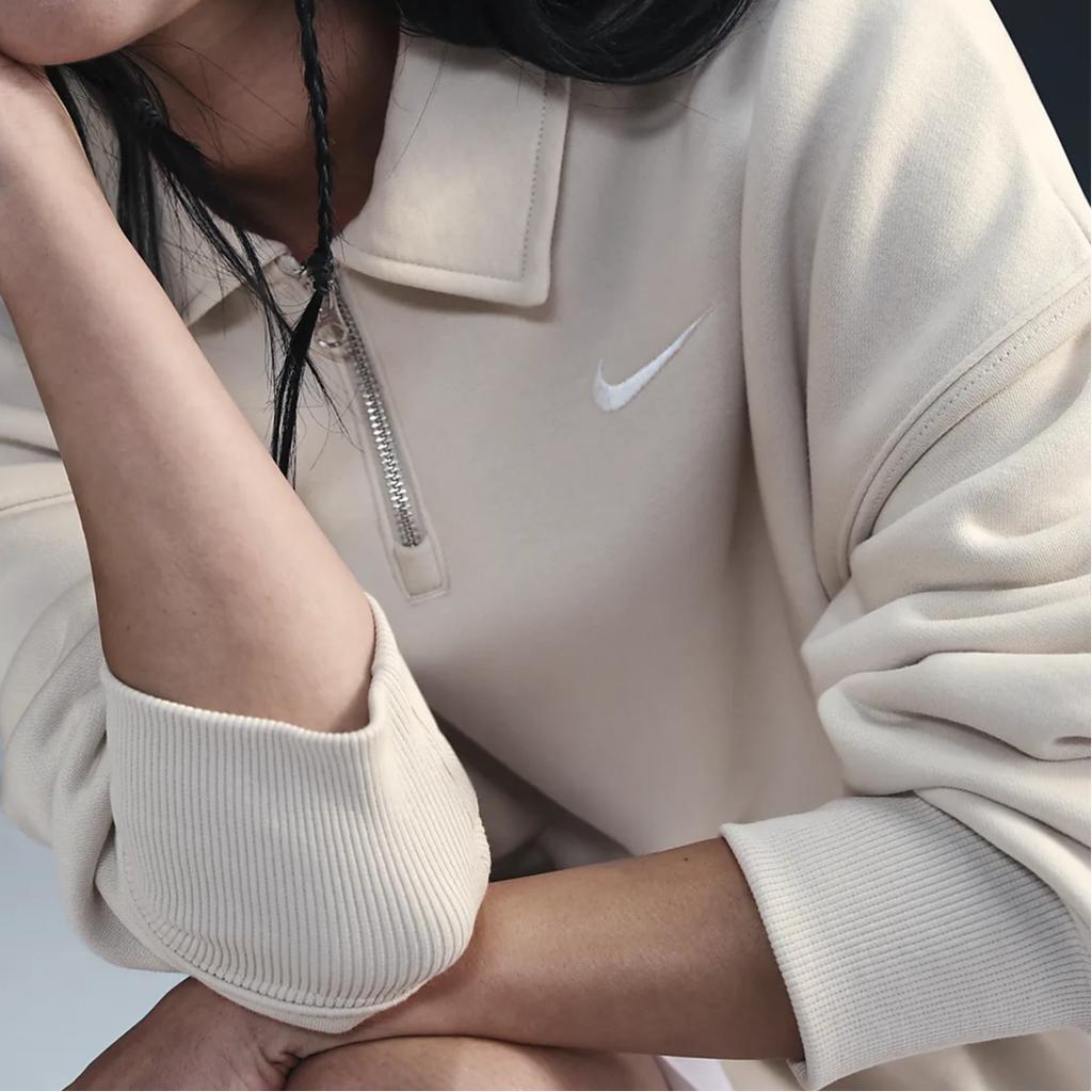 Nike Sportswear Phoenix Fleece Long Sleeve Polo Loose Sweatshirt Women Sweatshirt Light-Brown FZ3208-104
