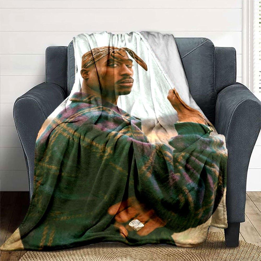 1 Stück 2Pac Hip Hop Decke Weich Leicht Ganzjahres Mehrzweck Überwurf für Sofa, Bett, Büro & Picknicks, Französischer Stil mit Ikonischem Albumcover & Zitaten