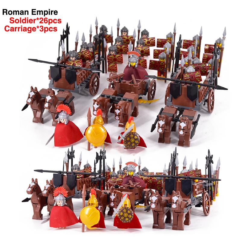 

MOC Колесница Империи Цинь Лошадь Средневековые Рыцари Армия Солдаты Фигурки DIY Модель Строительные Блоки Кирпичики Игрушки Для Детей Подарки