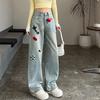 Spring 2025 Women's Embroidered High-Waist Wide-Leg Jeans - Light Color, Slimming Design