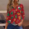 Women's Casual Fashion V-neck Loose Versatile Christmas Print Three-quarter Sleeve Top