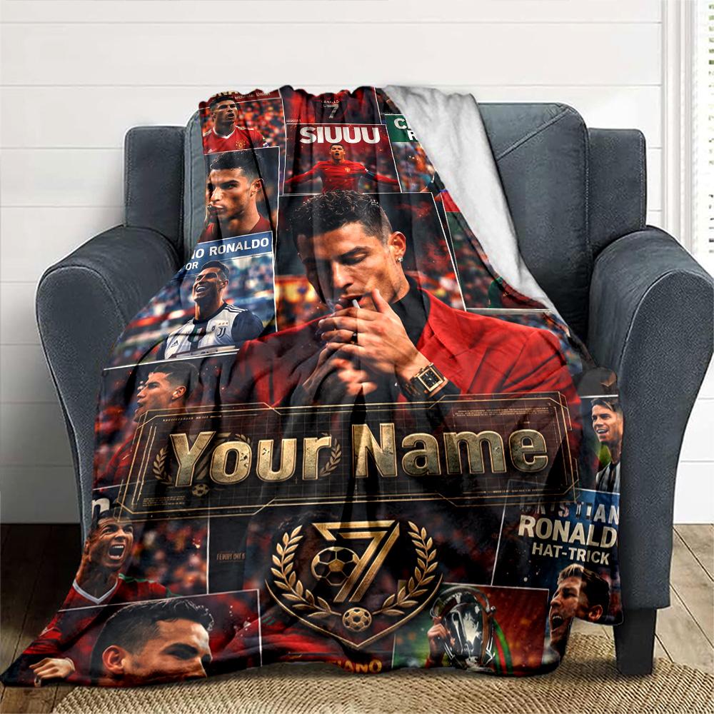Cristiano Ronaldo (32) Personalized Text Blanket Cozy Personalized Blanket Ultra-Soft Throw For Bedding Home Decor Living Room Picnics All-Season Use