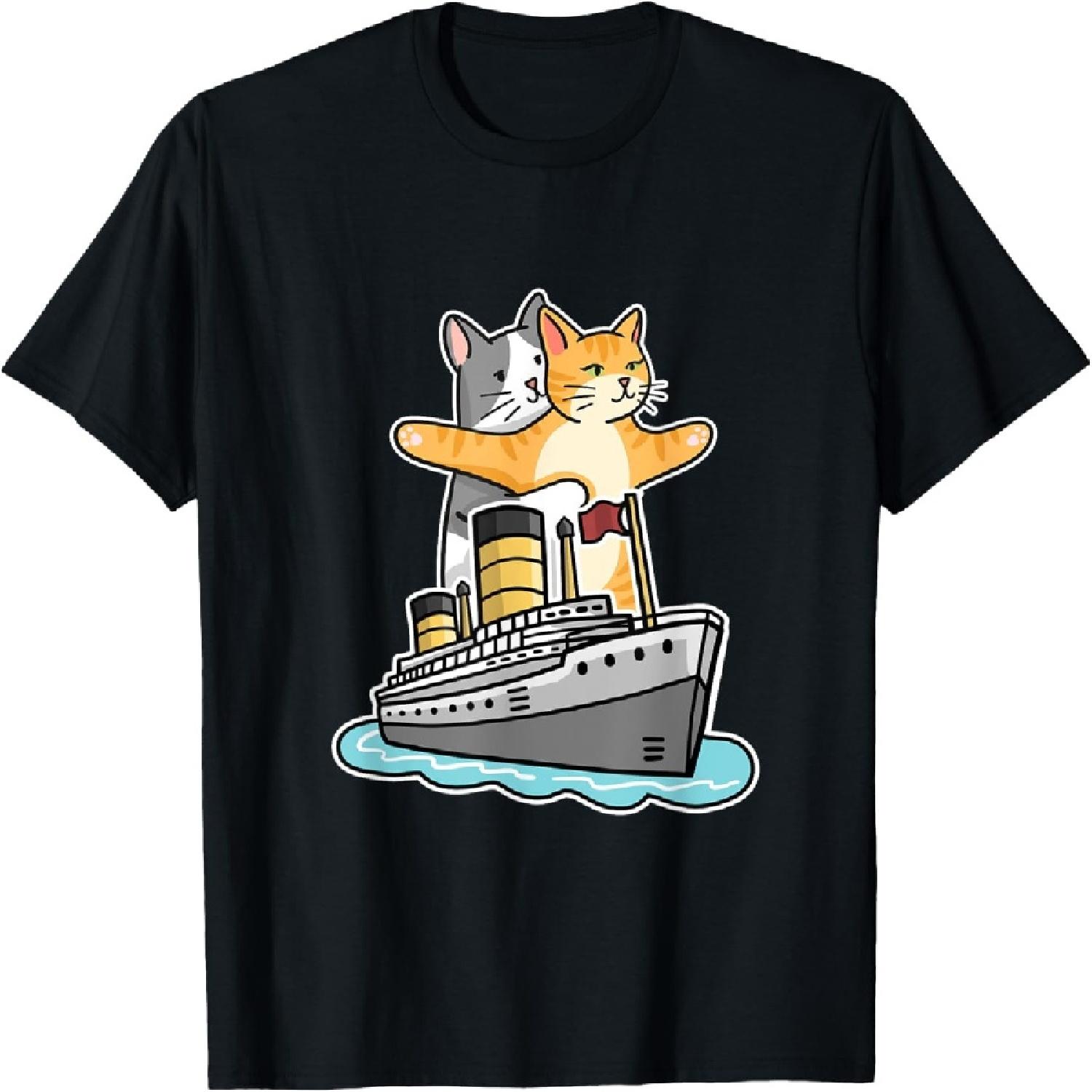 

Funny Titanic Cat RMS Ship Meme Couple Jokes Men Women T-Shirt XXXXXL чёрный