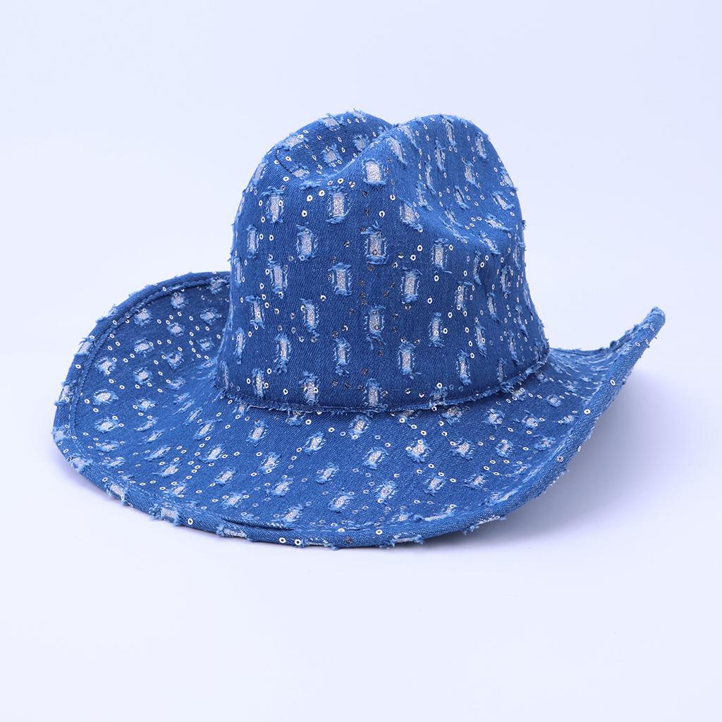Retro And Old Denim Top Hat Cross-Border New American Western Cowboy Hat Outdoor Big Brim Sun Protection Hat