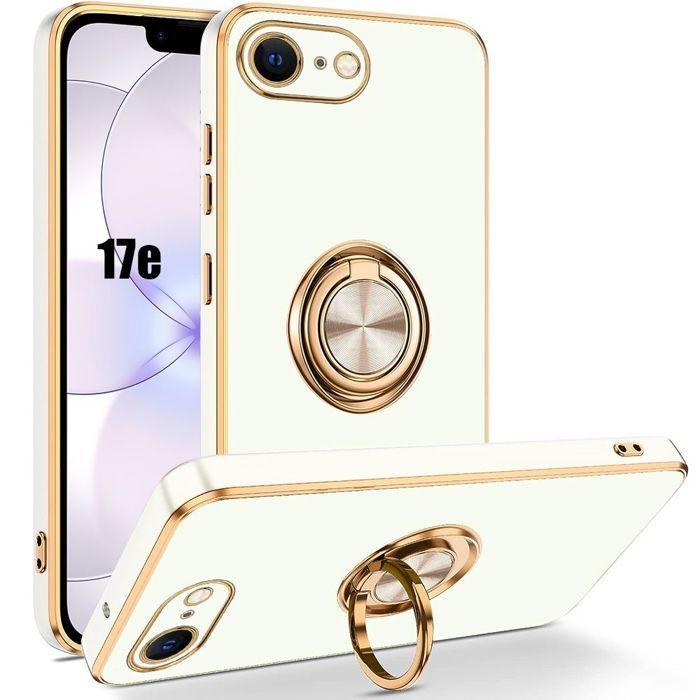 Coque pour iPhone 17e, Protection Silicone Anti-Rayures Slim avec Anneau Rotatif - Blanc