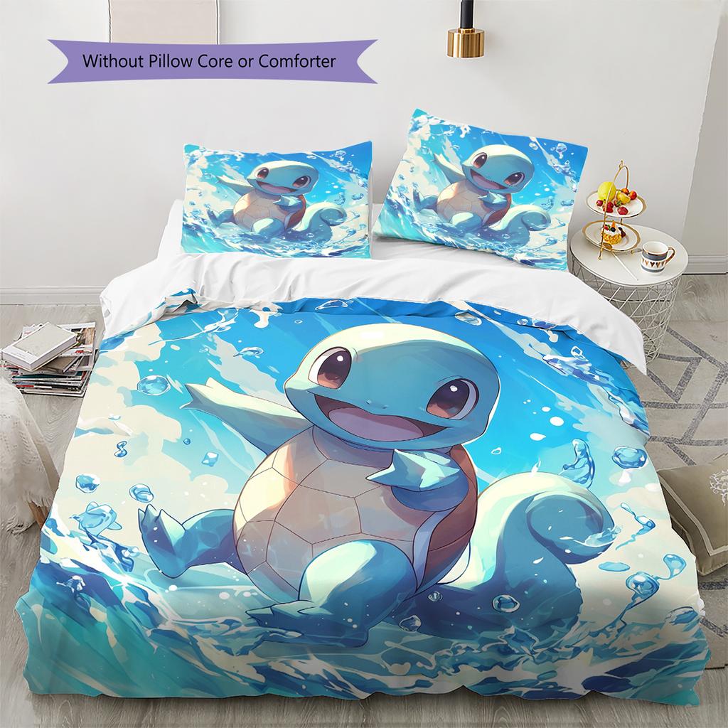 Squirtle Muster Bettwäsche Heimdekoration Geburtstagsgeschenk (1 Bettbezug + 2 Kissenbezüge, ohne Füllung)