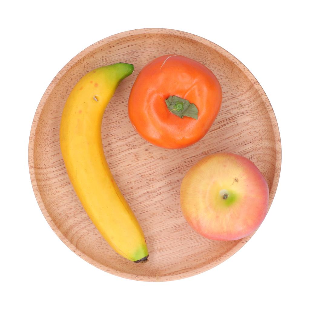 Rubber Wood Dinner Plate Round Tea Serving Tray Fruit Snack Tray Food Storage Plate24cm