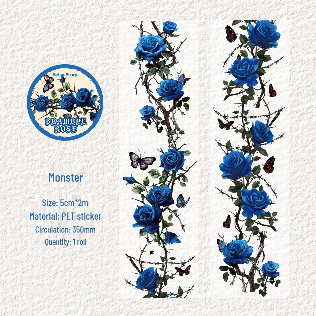 RetroStory Thorns Rose Die-cut Floral Washi Tape - 6 Styles for DIY Journals
