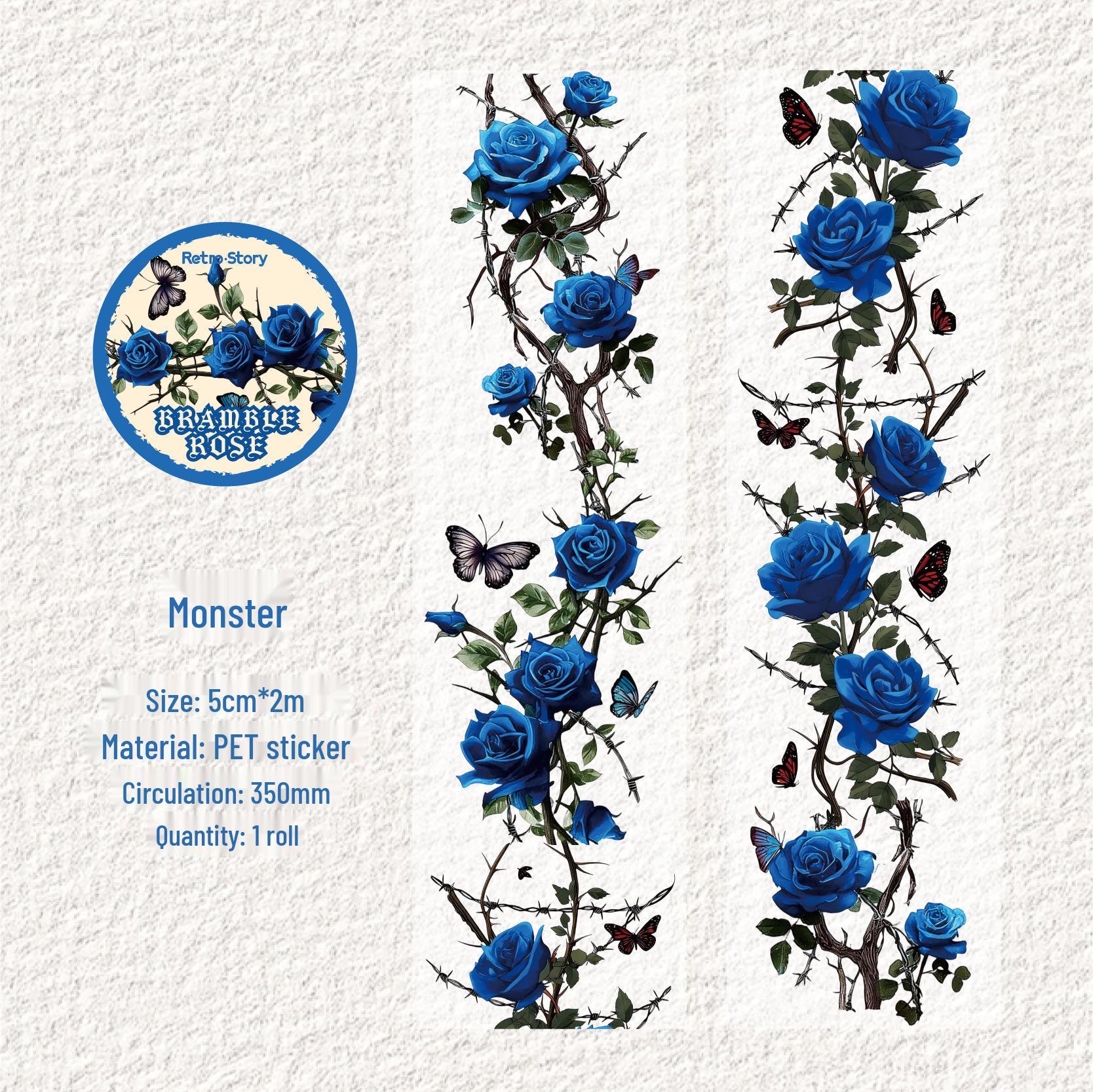 RetroStory Thorns & Roses Floral Die-Cut Washi Tape - 6 Styles for DIY Journals