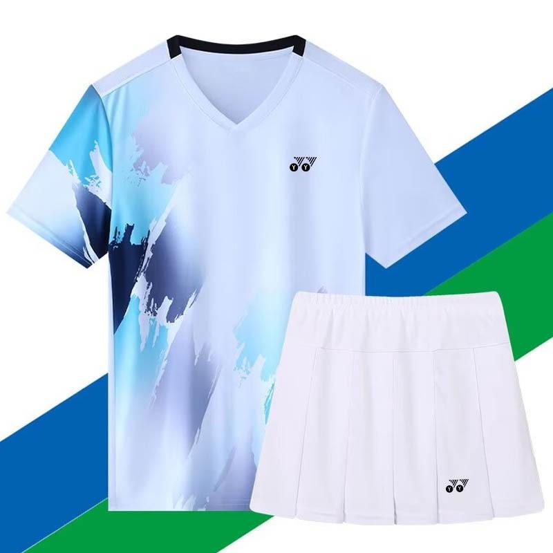 Men Women Badminton Sport Set Quick Dry Breathable Short Sleeve Shirt Shorts Skirt Athletic Training Outfit