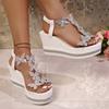 Womens Sandals Butterfly Non Slip Wedge Heels Resistance Band Rhinestone Fashion Beach Shoes Comfortable Slip On Shoes For Women