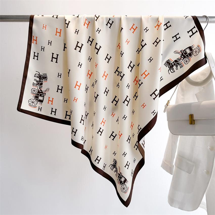 

Модный простой стиль, шарф с маленькой буквой H, 90 см, большой квадратный шарф, твиловый шелковый платок, шаль для женщин 90x90cm