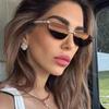 Cat Eye Rivet Rimless Sunglasses Women Luxury Fashion Brand Oval Narrow Sun Glasses Shades Trendy Elegant Unique Eyewear