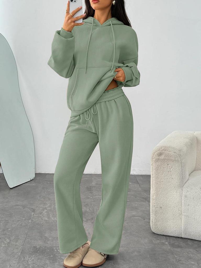 Women's Two-Piece Autumn Set: Velvet Hoodie & Wide-Leg Sweatpants